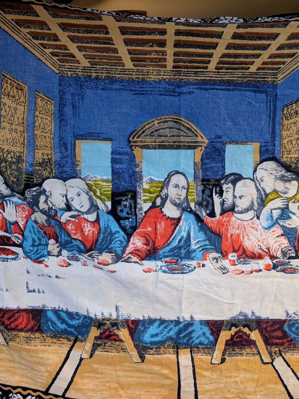 Decorative Last Supper Tapestry Wall Hanging - Blue & Red